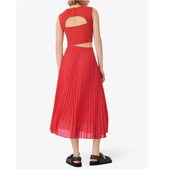Maje Riplit Pleated Jersey-Woven Midi Dress - Picture 4 of 13